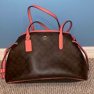 Coach F57842 tote bag brown and coral